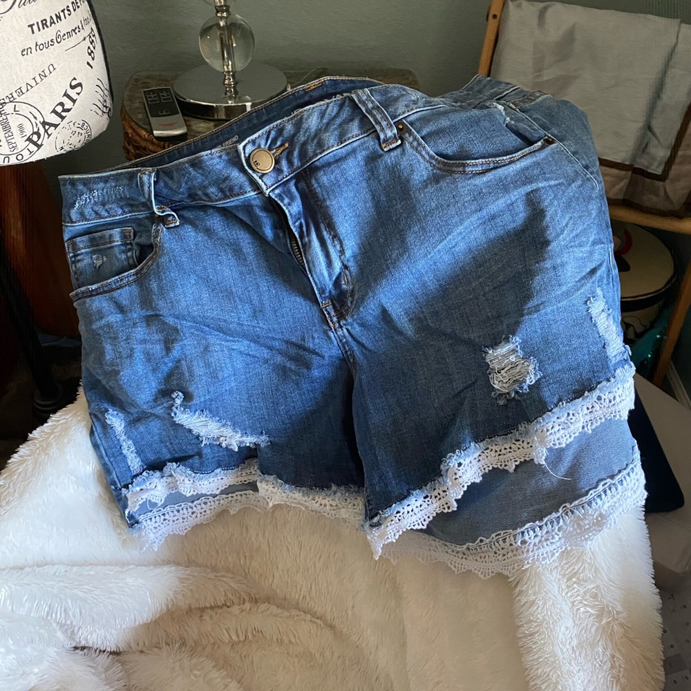 Lane Bryant distressed with lace hem